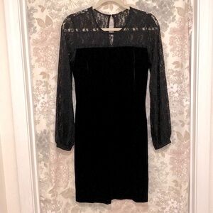 NWT Fairchild Velvet and Lace Little Black Dress w/ Long Sleeves